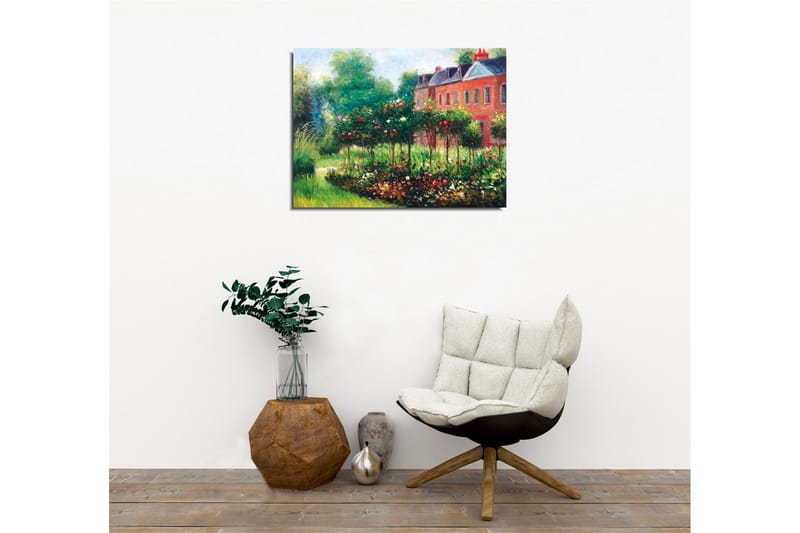 Lerretsbilde - Blomstrende hage med roser og grønne busker - Grønn / Rød / Brun - Interiør - Maleri & posters - Lerretsbilder