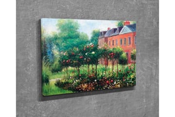 Lerretsbilde - Blomstrende hage med roser og grønne busker - Grønn / Rød / Brun - Interiør - Maleri & posters - Lerretsbilder