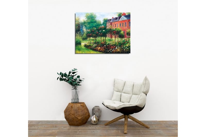 Lerretsbilde - Blomstrende hage med roser og grønne busker - Grønn / Rød / Brun - Interiør - Maleri & posters - Lerretsbilder