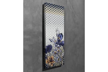 Lerretsbilde - Blomstrende komposisjon med stiliserte blomster i blått og gull - Blå / Gull / Hvit - Interiør - Maleri & posters - Lerretsbilder