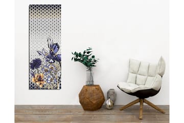 Lerretsbilde - Blomstrende komposisjon med stiliserte blomster i blått og gull - Blå / Gull / Hvit - Interiør - Maleri & posters - Lerretsbilder