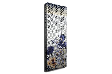 Lerretsbilde - Blomstrende komposisjon med stiliserte blomster i blått og gull - Blå / Gull / Hvit - Interiør - Maleri & posters - Lerretsbilder