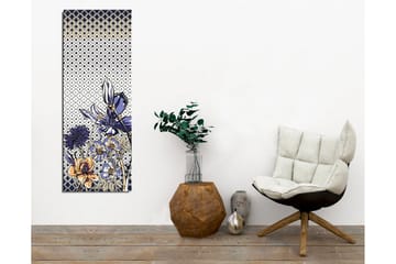 Lerretsbilde - Blomstrende komposisjon med stiliserte blomster i blått og gull - Blå / Gull / Hvit - Interiør - Maleri & posters - Lerretsbilder