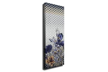 Lerretsbilde - Blomstrende komposisjon med stiliserte blomster i blått og gull - Blå / Gull / Hvit - Interiør - Maleri & posters - Lerretsbilder