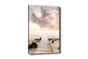 Lerretsbilde - Brygge som strekker seg ut over havet under en lys himmel - Lys rosa / Beige / Grå - Interiør - Maleri & posters - Lerretsbilder
