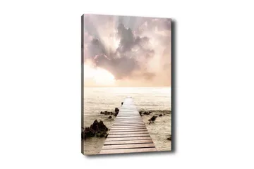 Lerretsbilde - Brygge som strekker seg ut over havet under en lys himmel - Lys rosa / Beige / Grå - Interiør - Maleri & posters - Lerretsbilder
