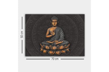 Lerretsbilde - Buddha i meditasjonsposisjon på en lotusblomst - Grå / Oransje / Svart - Interiør - Maleri & posters - Lerretsbilder