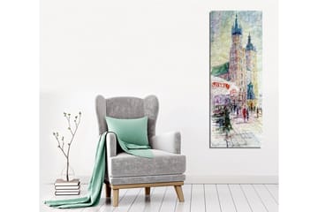 Lerretsbilde - Bybilde med historiske bygninger og mennesker i bevegelse - Lys blå / Beige / Grønn - Interiør - Maleri & posters - Lerretsbilder