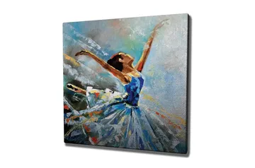 Lerretsbilde - Dansende ballerina i en blå kjole - Blå / Hvit / Oransje - Interiør - Maleri & posters - Lerretsbilder