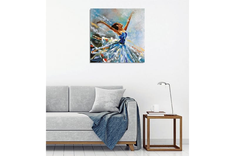 Lerretsbilde - Dansende ballerina i en blå kjole - Blå / Hvit / Oransje - Interiør - Maleri & posters - Lerretsbilder
