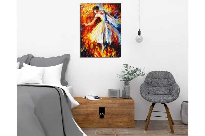 Lerretsbilde - Dansende ballerina i et fargerikt miljø - Rød / Gul / Hvit - Interiør - Maleri & posters - Lerretsbilder
