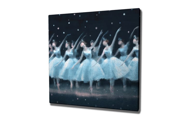 Lerretsbilde - Dansende ballerinaer i lyseblå kjoler, Lyseblå / Svart / Hvit