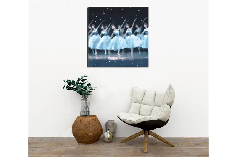 Lerretsbilde - Dansende ballerinaer i lyseblå kjoler - Lyseblå / Svart / Hvit - Interiør - Maleri & posters - Lerretsbilder