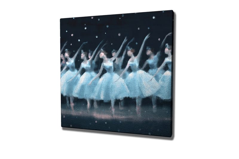 Lerretsbilde - Dansende ballerinaer i lyseblå kjoler, Lyseblå / Svart / Hvit