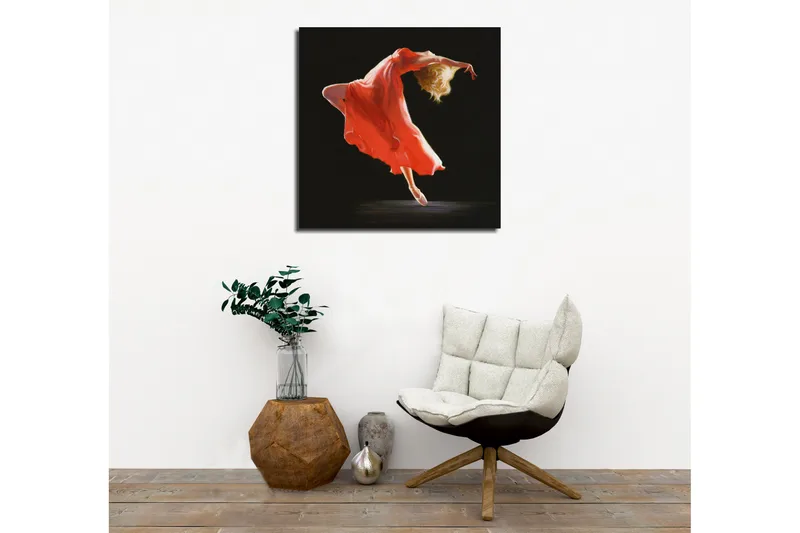 Lerretsbilde - Dansende figur i rød kjole - Rød / Beige / Svart - Interiør - Maleri & posters - Lerretsbilder