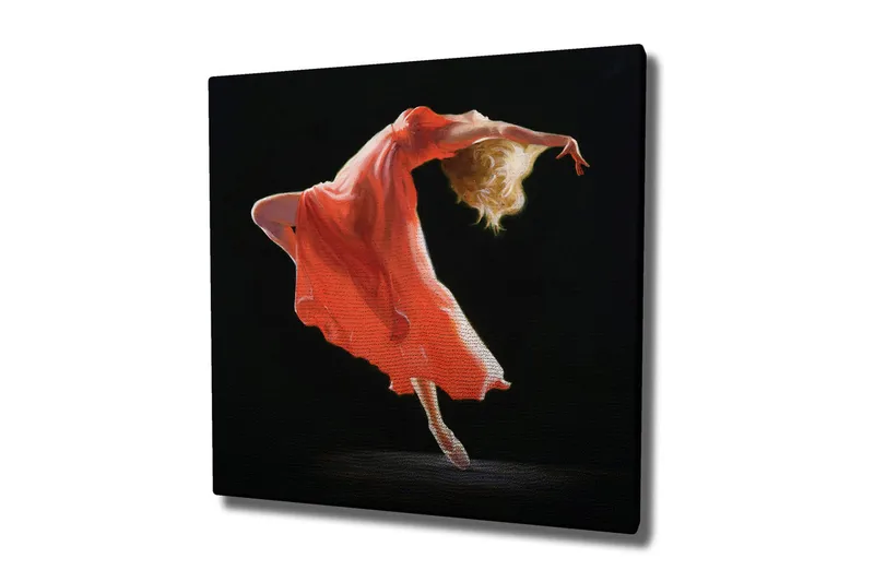Lerretsbilde - Dansende figur i rød kjole, Rød / Beige / Svart
