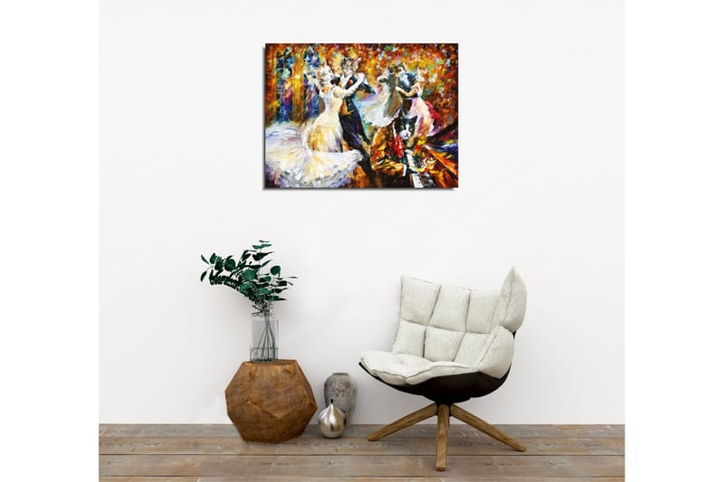 Lerretsbilde - Dansende katter i elegante klær på et festlig ball - Gull / Hvit / Svart - Interiør - Maleri & posters - Lerretsbilder