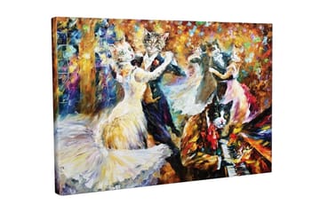 Lerretsbilde - Dansende katter i elegante klær på et festlig ball - Gull / Hvit / Svart - Interiør - Maleri & posters - Lerretsbilder