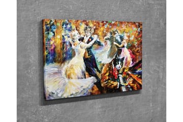 Lerretsbilde - Dansende katter i elegante klær på et festlig ball - Gull / Hvit / Svart - Interiør - Maleri & posters - Lerretsbilder