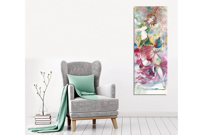 Lerretsbilde - Dansende kvinne i fargerikt kostyme med detaljerte mønstre - Rosa / Turkis / Grønn - Interiør - Maleri & posters - Lerretsbilder