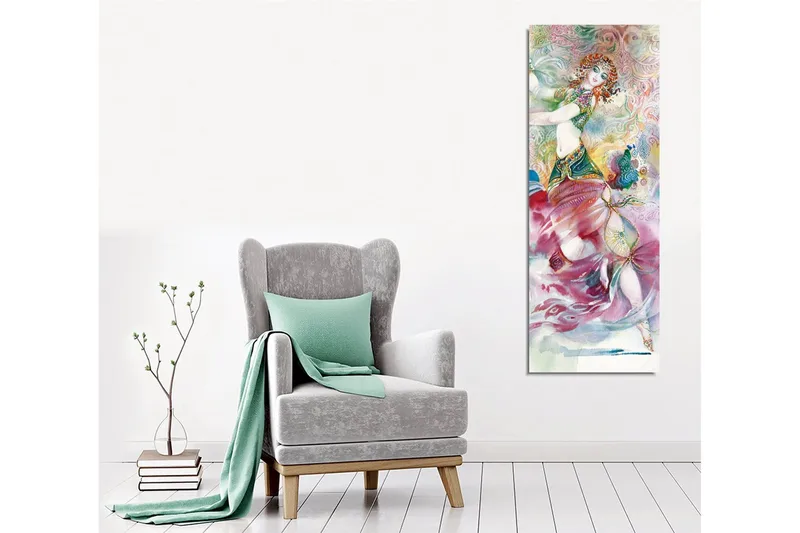 Lerretsbilde - Dansende kvinne i fargerikt kostyme med detaljerte mønstre - Rosa / Turkis / Grønn - Interiør - Maleri & posters - Lerretsbilder