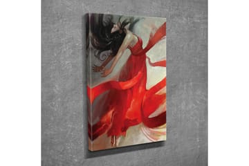 Lerretsbilde - Dansende kvinne i rød kjole med flagrende bånd - Rød / Beige / Svart - Interiør - Maleri & posters - Lerretsbilder