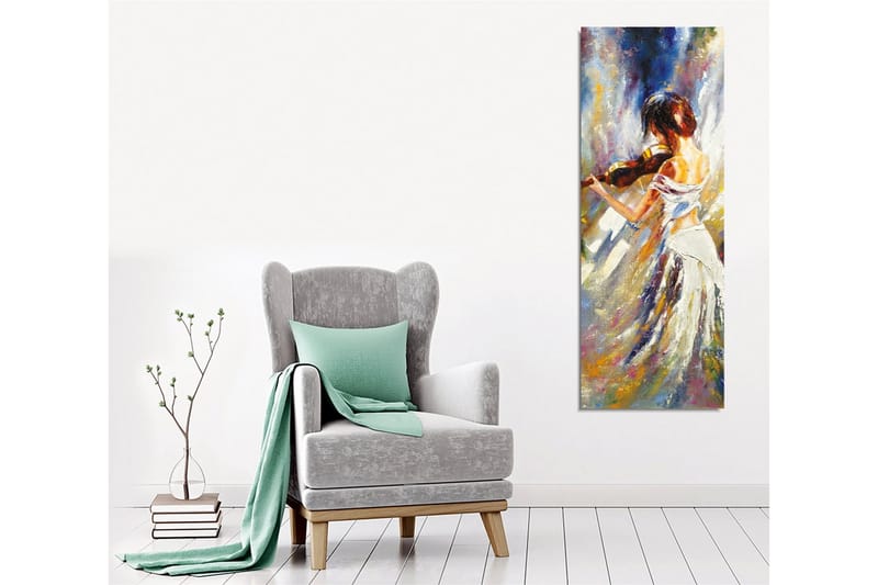 Lerretsbilde - Dansende kvinne med fiolin - Hvit / Beige / Blå - Interiør - Maleri & posters - Lerretsbilder