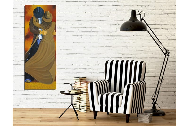 Lerretsbilde - Dansende par i cowboyklær - Brun / Oransje / Svart - Interiør - Maleri & posters - Lerretsbilder