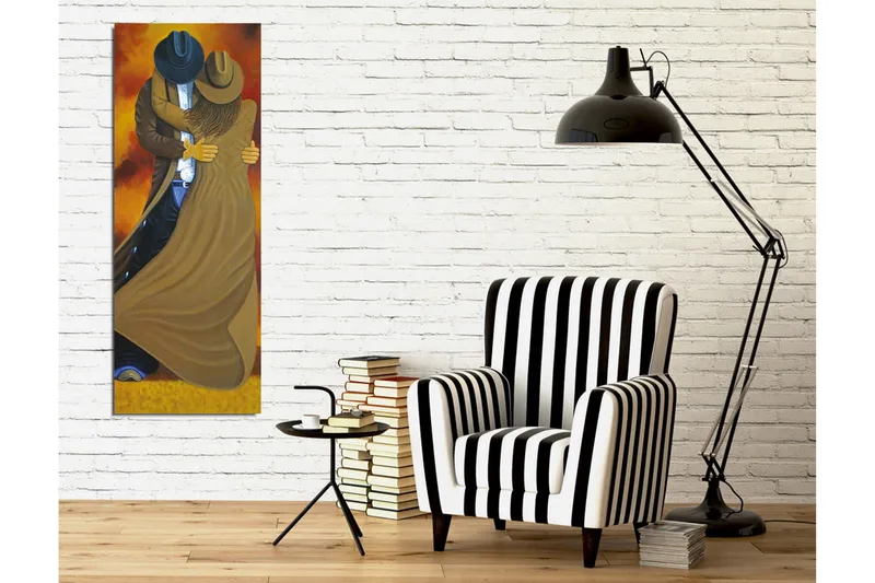 Lerretsbilde - Dansende par i cowboyklær - Brun / Oransje / Svart - Interiør - Maleri & posters - Lerretsbilder