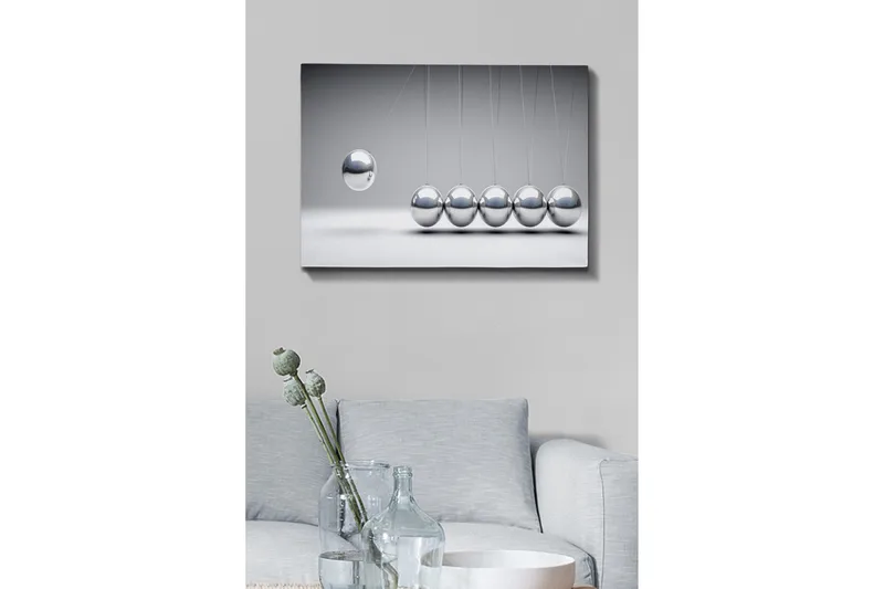 Lerretsbilde - Dynamisk komposisjon av svingende baller i metallisk finish - Sølv / Grå - Interiør - Maleri & posters - Lerretsbilder
