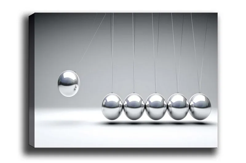 Lerretsbilde - Dynamisk komposisjon av svingende baller i metallisk finish - Sølv / Grå - Interiør - Maleri & posters - Lerretsbilder