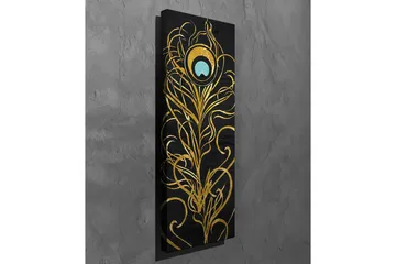 Lerretsbilde - Elegant fjærdesign i gull og turkis - Gull / Turkis / Svart - Interiør - Maleri & posters - Lerretsbilder