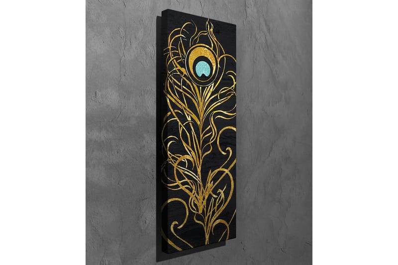 Lerretsbilde - Elegant fjærdesign i gull og turkis - Gull / Turkis / Svart - Interiør - Maleri & posters - Lerretsbilder