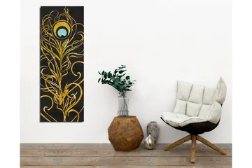 Lerretsbilde - Elegant fjærdesign i gull og turkis - Gull / Turkis / Svart - Interiør - Maleri & posters - Lerretsbilder