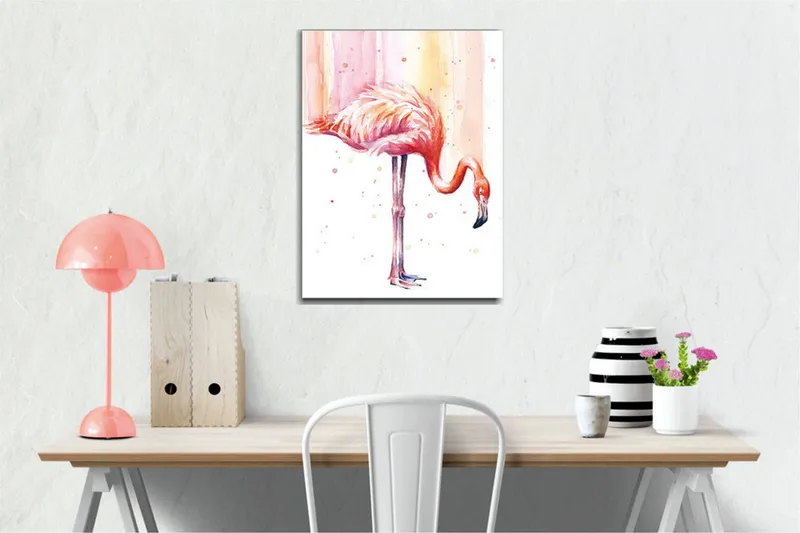 Lerretsbilde - Elegant flamingo i pastellfarger - Rosa / Aprikos / Svart - Interiør - Maleri & posters - Lerretsbilder