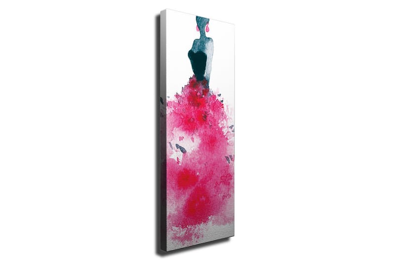 Lerretsbilde - Elegant kvinne i en fargerik kjole, Mørk blå / Cerise / Rosa