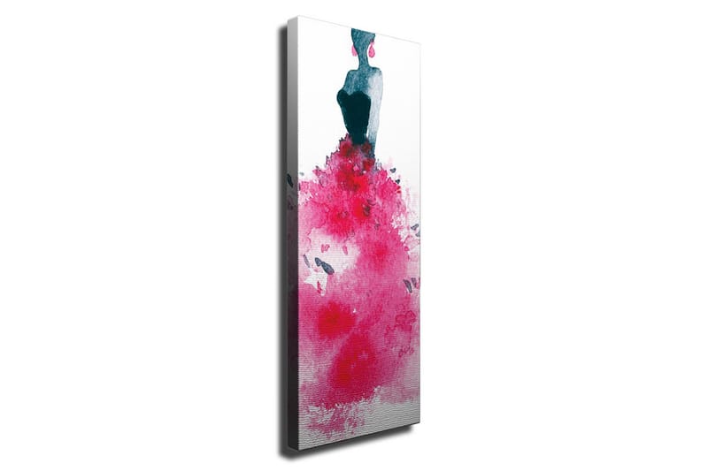 Lerretsbilde - Elegant kvinne i en fargerik kjole, Mørk blå / Cerise / Rosa