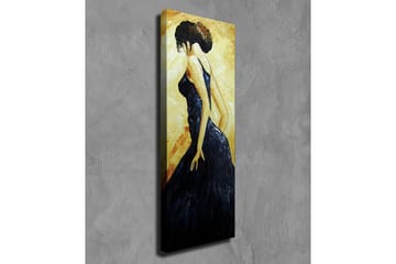 Lerretsbilde - Elegant kvinne i svart kjole - Mørk blå / Gyllen / Beige - Interiør - Maleri & posters - Lerretsbilder