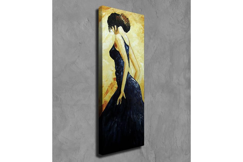 Lerretsbilde - Elegant kvinne i svart kjole - Mørk blå / Gyllen / Beige - Interiør - Maleri & posters - Lerretsbilder