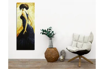 Lerretsbilde - Elegant kvinne i svart kjole - Mørk blå / Gyllen / Beige - Interiør - Maleri & posters - Lerretsbilder