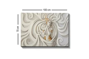 Lerretsbilde - Elegant kvinne omgitt av feiende, abstrakte former - Hvit / Beige / Gull - Interiør - Maleri & posters - Lerretsbilder