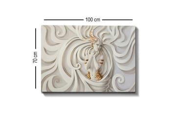 Lerretsbilde - Elegant kvinne omgitt av feiende, abstrakte former - Hvit / Beige / Gull - Interiør - Maleri & posters - Lerretsbilder