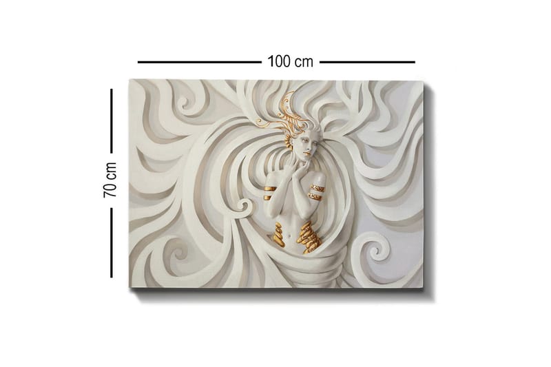 Lerretsbilde - Elegant kvinne omgitt av feiende, abstrakte former - Hvit / Beige / Gull - Interiør - Maleri & posters - Lerretsbilder