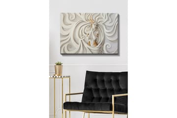 Lerretsbilde - Elegant kvinne omgitt av feiende, abstrakte former - Hvit / Beige / Gull - Interiør - Maleri & posters - Lerretsbilder