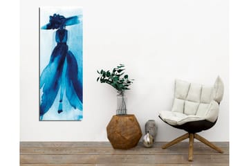 Lerretsbilde - Elegant silhuett av en kvinne i stor hatt og kjole - Mørk blå / Lys blå - Interiør - Maleri & posters - Lerretsbilder