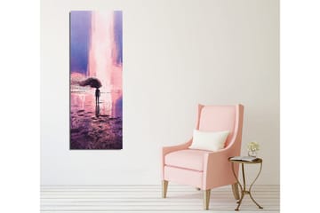 Lerretsbilde - Ensom figur med paraply i et drømmeaktig landskap - Lilla / Rosa / Mørk blå - Interiør - Maleri & posters - Lerretsbilder