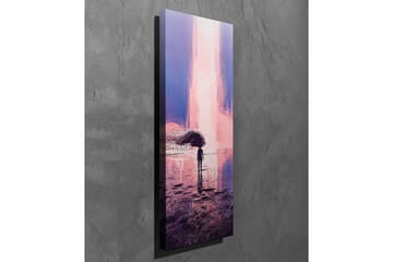 Lerretsbilde - Ensom figur med paraply i et drømmeaktig landskap - Lilla / Rosa / Mørk blå - Interiør - Maleri & posters - Lerretsbilder