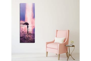 Lerretsbilde - Ensom figur med paraply i et drømmeaktig landskap - Lilla / Rosa / Mørk blå - Interiør - Maleri & posters - Lerretsbilder