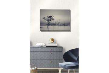 Lerretsbilde - Ensomt tre i tåkete vannlandskap - Svart / Grå / Hvit - Interiør - Maleri & posters - Lerretsbilder