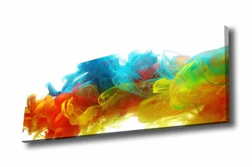Lerretsbilde - Fargerik abstrakt komposisjon av flytende fargestrømmer - Blå / Oransje / Gul - Interiør - Maleri & posters - Lerretsbilder